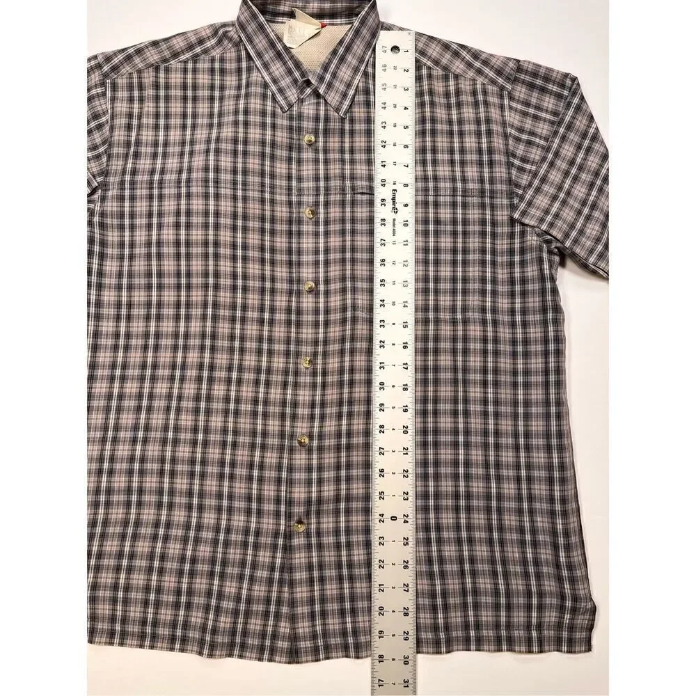 North Face Vintage Men's Modal Front Hidden Zip Pocket Plaid Button Down Size XL